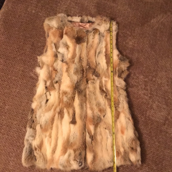 100% Real Fur Rabbit Vest Size S/M White Brown Silk Polyester Inside. Hip length - Picture 8 of 15